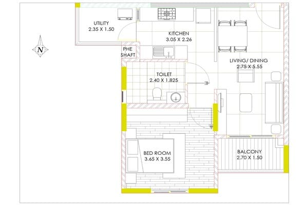 1 BHK floor plan at Cadabams WeNest