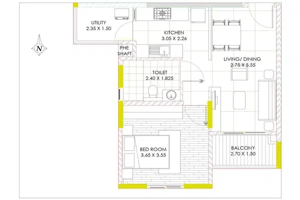 1 BHK floor plan at Cadabams WeNest