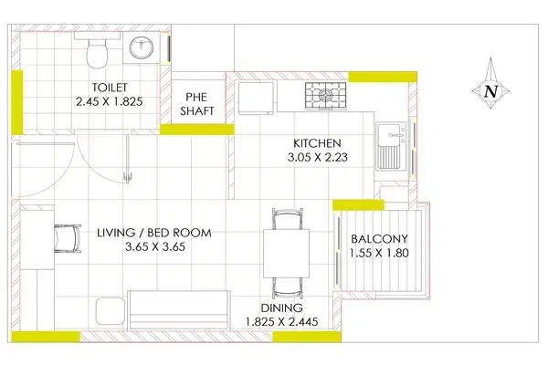 Studio floor plan at Cadabams WeNest